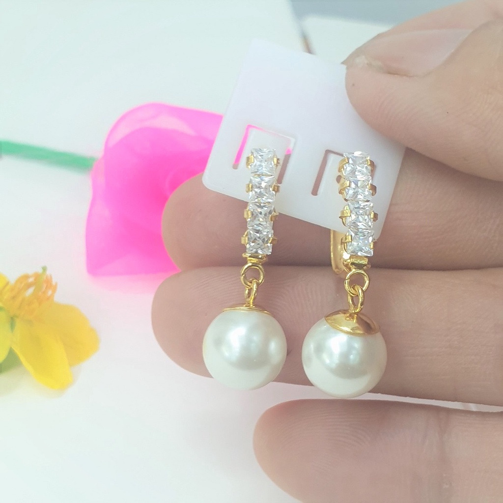 (Có Ký Hiệu-Dùng Như Vàng) Bông Tai Kiểu Ngọc Dáng Thả Xoàn Cao Cấp-Dùng lâu dài tắm rửa thoải mái không phai
