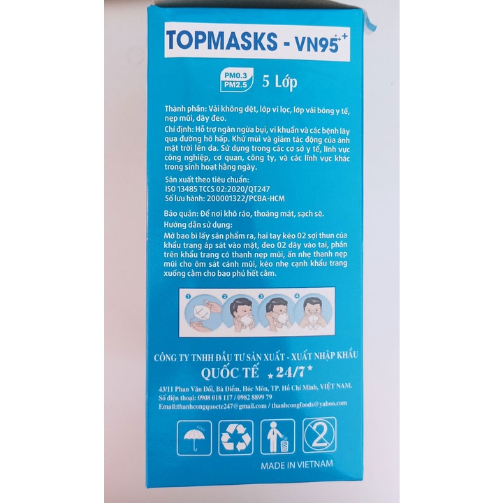 Khẩu trang Y tế 5 lớp TOPMASKS -VN95+ (30 cái/hộp)