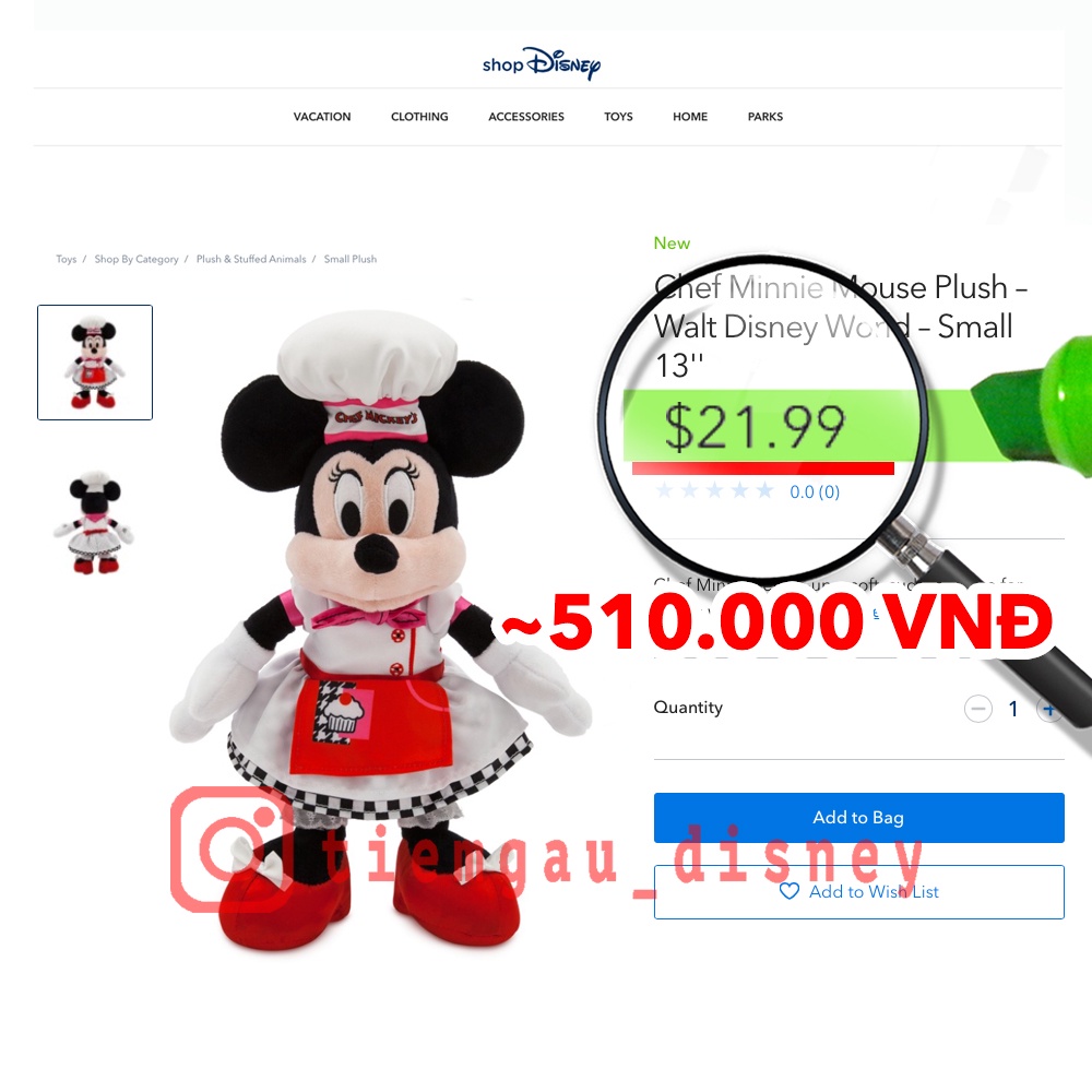 Gấu bông Minnie Đầu Bếp New 2022 - Disney