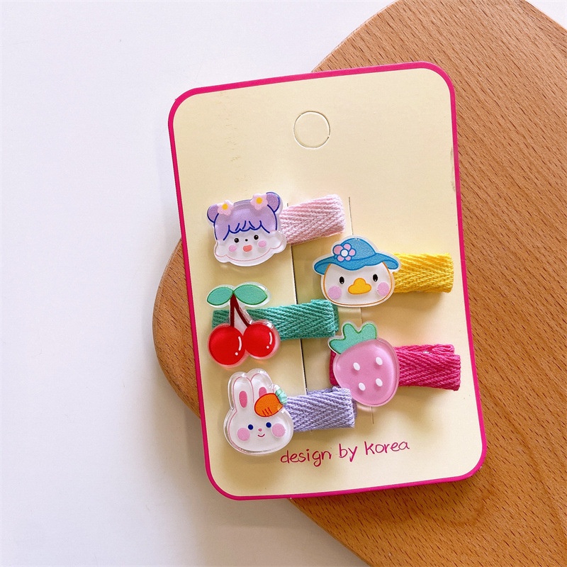 Set 5 Kẹp Tóc Nhựa Hình Động Vật Hoạt Hình Phong Cách Hàn Quốc Cho Bé Gái