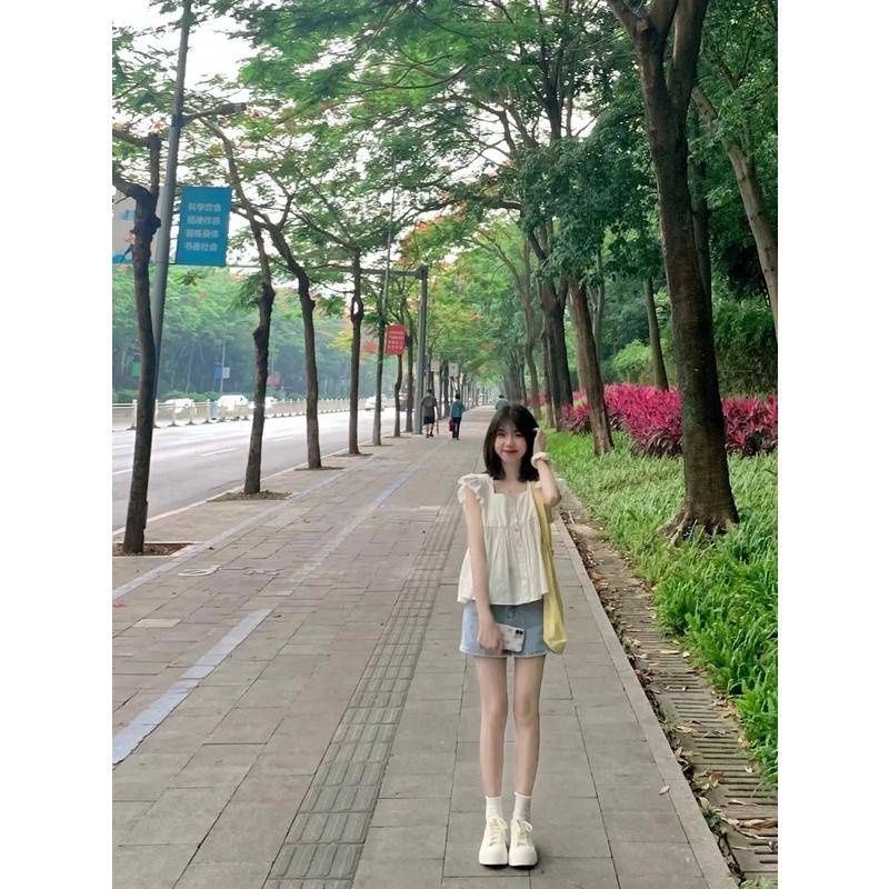 Áo Sơ Mi Kiểu Không Tay Ngắn chiffon Cổ Vuông Bánh Bèo Công Chúa Form Rộng Kiểu Pháp Thời Trang Mùa Hè Hàng Mới Dành Cho Nữ 2022 Xiaoyingtao A021