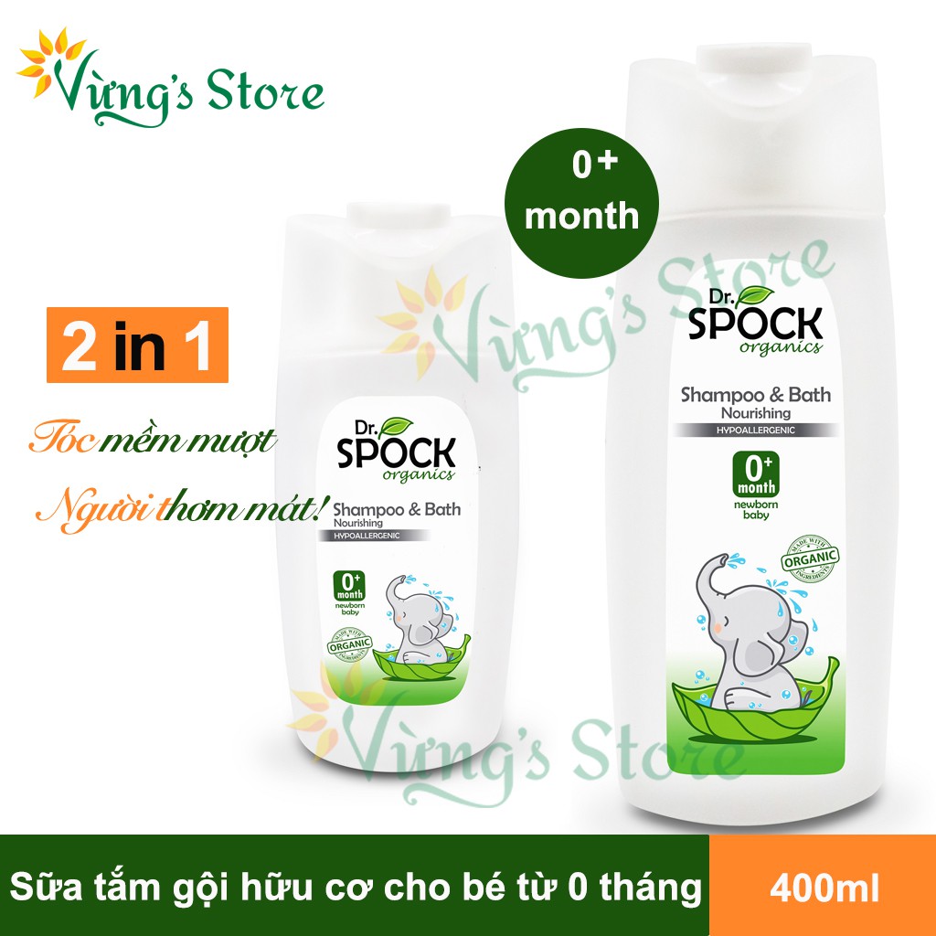 Sữa tắm gội trẻ em Organic 2 trong 1 cho trẻ sơ sinh Dr Spock 400ml (Chứng nhận hữu cơ USDA Organic)