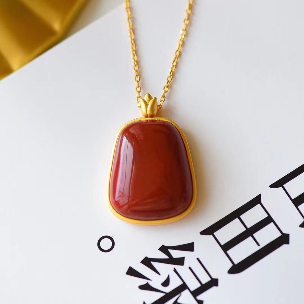 Vòng cổ Mặt Đá Mã Não Đỏ Phong Cách Retro