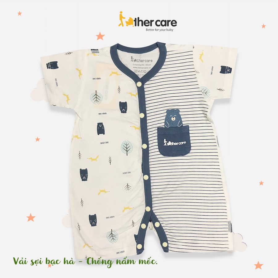 [Mã LT50 giảm 50k đơn 250k] Body sơ sinh FatherCare Cài giữa Cộc tay - Gấu và Cáo (Họa tiết - Kẻ) FC785