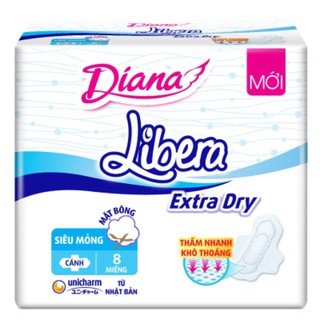 BĂNG VỆ SINH DIANA LIBERA EXTRA DRY SIÊU MỎNG CÁNH - GÓI 8 MIẾNG