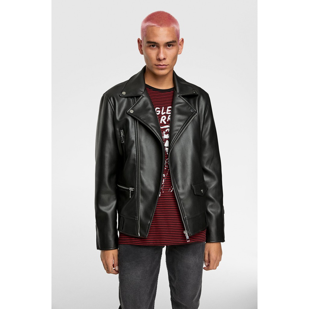 Áo khoác da Zara biker jacket nam auth chính hãng khoá ngang