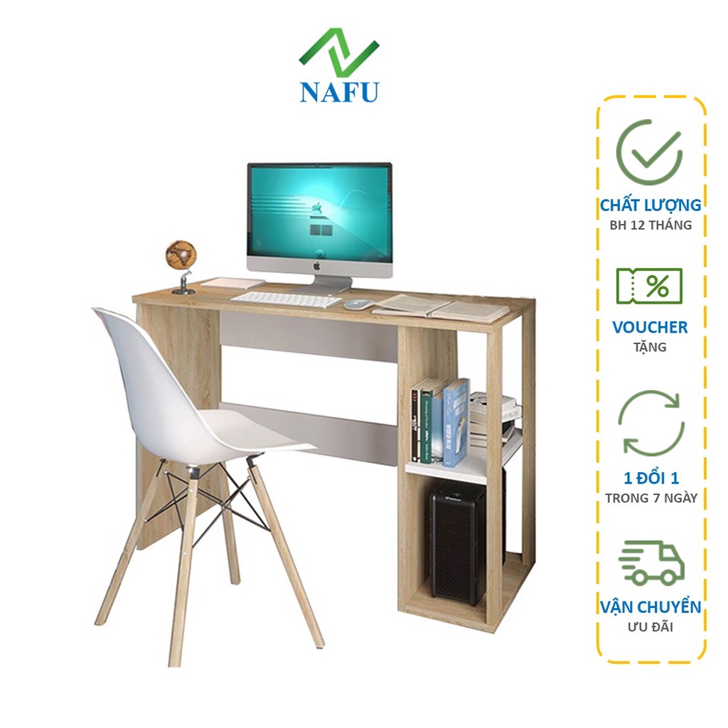 Bàn Học, Bàn Làm Viêc Đa Năng Có Kệ Sách, Để Máy Tính Thông Minh Tiện Lợi – Màu Vân Gỗ NAFU GP85.41