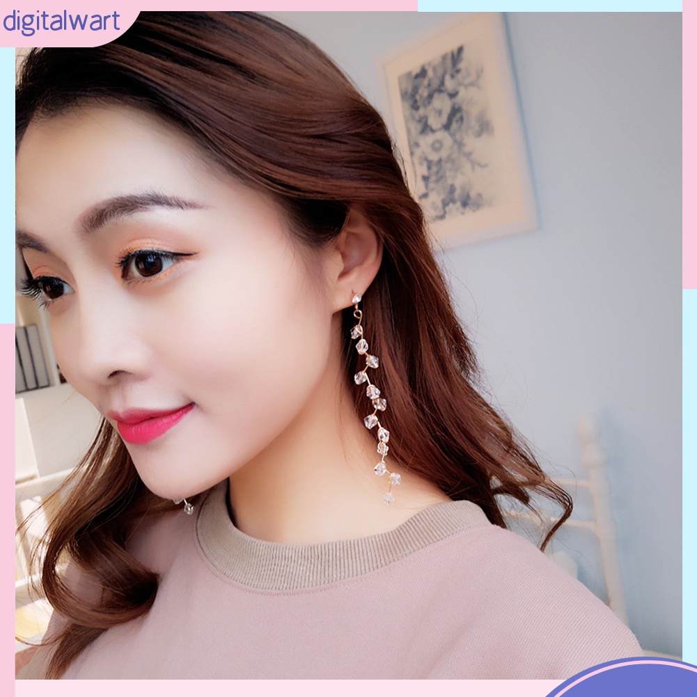 Đôi khuyên tai kim loại thiết kế chuỗi dài đính đá quý nhân tạo đen sang trọng huyền bí cá tính dành cho nữ