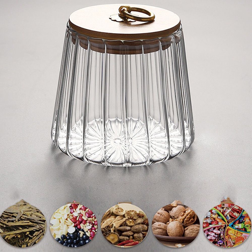 Lọ Đựng Thực Phẩm Bằng Kim Loại Có Tay Cầm Bằng Tre Kính