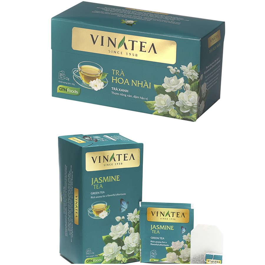 Combo 02 Hộp Trà Vinatea - Trà Hoa Nhài Túi Lọc 50 g