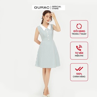Đầm xòe nữ phối nút sát nách GUMAC ôm body màu xanh DB5115