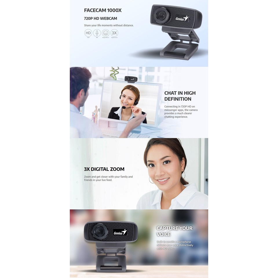 Webcam Genius Facecam 1000X HD - Webcam Cho Máy Tính Kèm Mic - Chính Hãng Genius