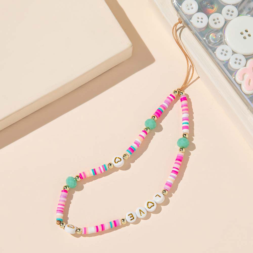 NORMAN Bohemia Mobile Phone Lanyard For Mobile Phone Case Cell Phone Lanyard Mobile Phone Strap Anti-Lost Acrylic Bead Colorful Hanging Cord Smile Ins Soft Pottery Rope