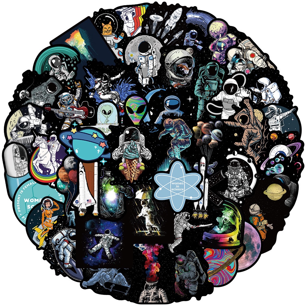 Bộ 50/25/10 Sticker Dán Trang Trí Ván Trượt/Vali/Xe Máy Hình Phi Hành Gia Graffiti