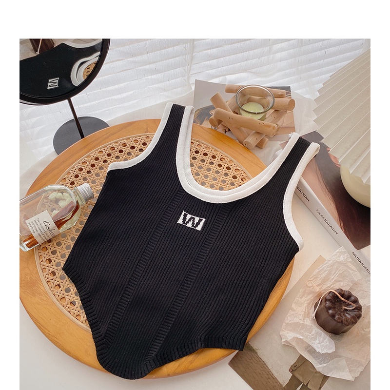 Áo dệt kim không tay dáng ôm ngắn viền không đều phong cách Hàn Quốc thời trang xuân hè dành cho nữ