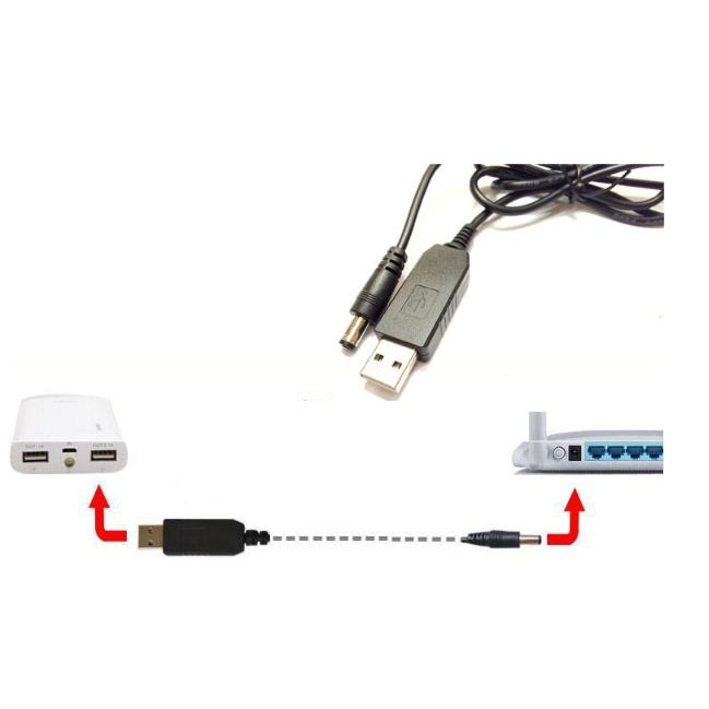 Cáp chuyển đổi điện áp từ cổng USB 5V sang 12V