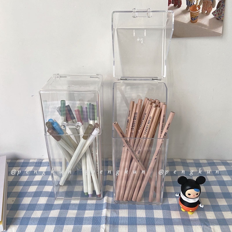 Hộp Đựng Cọ Trang Điểm / Bút Trang Điểm Đa Năng Bằng acrylic Trong Suốt Đơn Giản Dành Cho Học Sinh