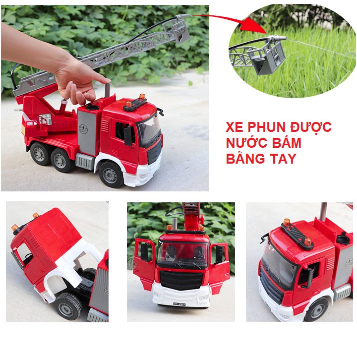 Xe cứu hỏa cỡ lớn E227-002 hãng Double E đồ chơi trẻ em phun nước được mô hình tỉ lệ 1:20 có âm thanh