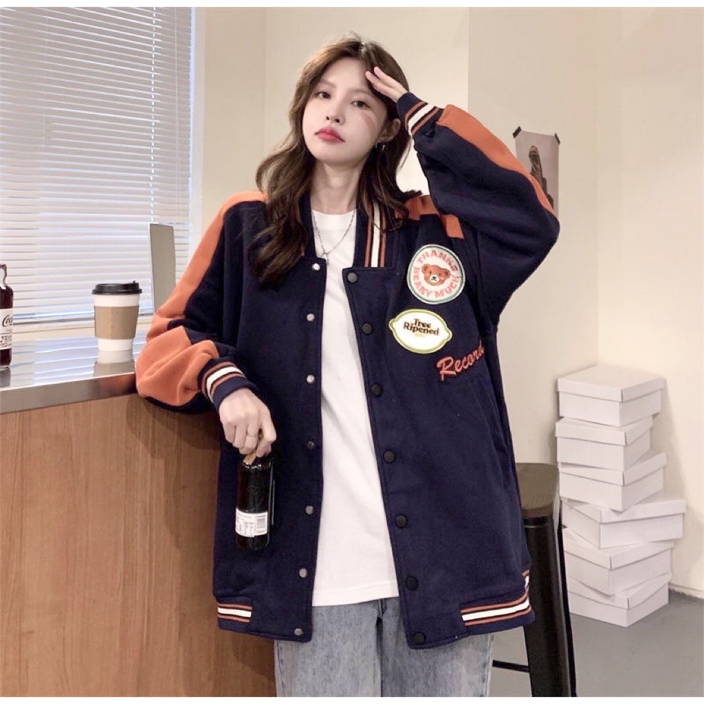 Áo Khoác Nỉ Bomber Nam Nữ, Áo Khoác Quảng Châu Unisex Varsity Form Rộng Ulzzang Kiểu Dáng Trẻ Trung