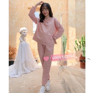 [BỘ ĐỒ MẶC BẦU HOODIE ]Đồ bầu thu đông Hoodie thun NỈ DA CÁ dày dặn mặc được sau sinh
