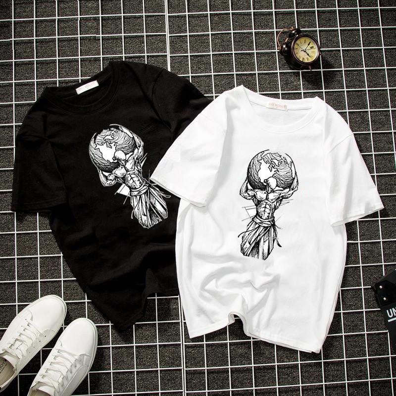 Áo thun unisex phác họa nâng trái đất form rộng vải dày mịn 2019T1223