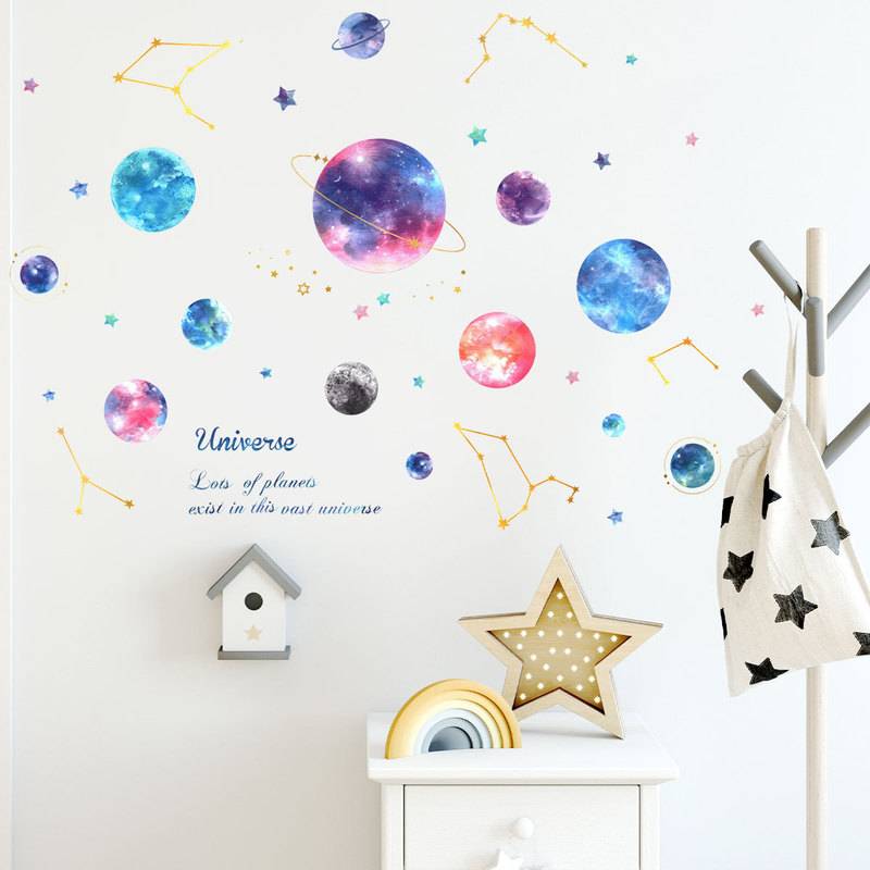 Hành tinh Stars Chòm sao dán tường phòng trẻ em phòng khách nền không thấm nước dán tường trang trí dán