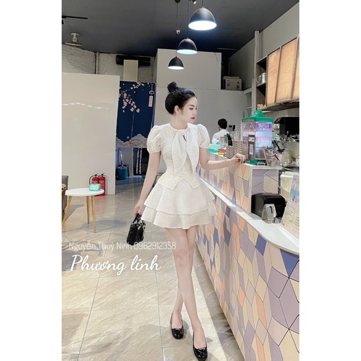 Sét áo nơ mix chân váy xoè 2 tầng siêu xinh