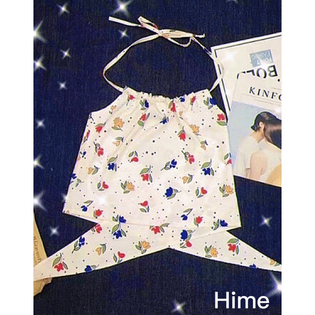 Áo Croptop cổ yếm cột dây hở lưng hai lớp sexy phong cách Hàn Quốc