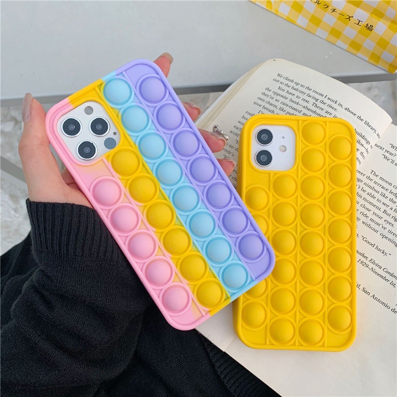 Ốp điện thoại silicon mềm tích hợp đồ chơi ấn bong bóng giảm căng thẳng cho iPhone 12 11 Pro Xs Max Xr X 7 8 6 6s Plus