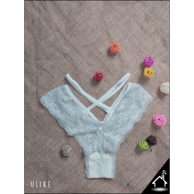 Bộ đồ lót sexy by Nhà Sò ren trắng xanh quần Y có dây NS085 | BigBuy360 - bigbuy360.vn