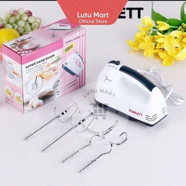 Máy Đánh Trứng Cầm Tay, Máy Nhào Bột, Máy Đánh Kem 7 Tốc Độ, 4 Đầu Đánh 180W Scarlett - Lutu Mart