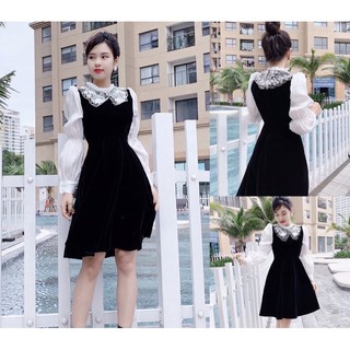 VÁY NHUNG ĐEN CỔ REN MẸ Và BÉ