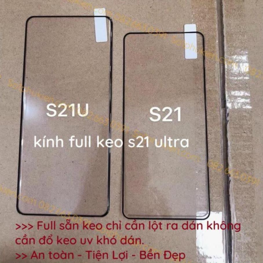 Kính cường lực Samsung S21 ultra 5G (S21u S21 ultra) full màn full keo sẵn, bo cong chuẩn
