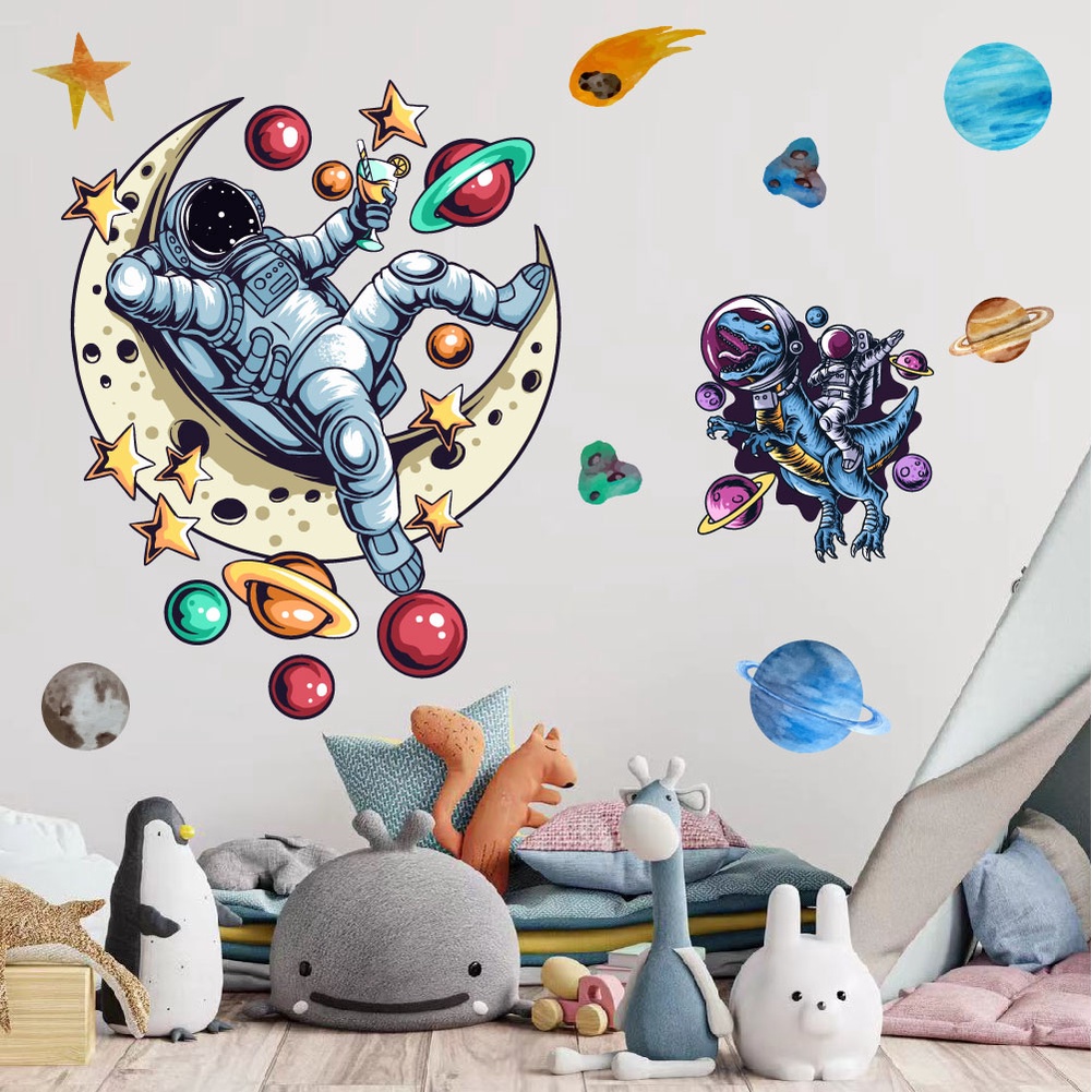 Giấy Dán Tường Hình Phi Hành Gia Hoạt Hình Dễ Thương