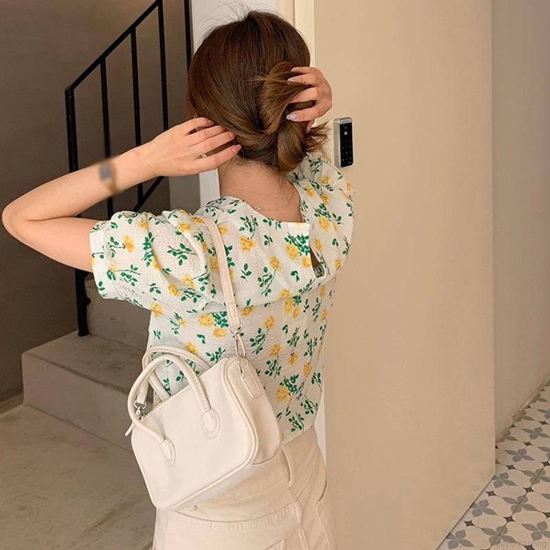Áo Kiểu Tay Phồng Cổ Tròn Dáng Rộng In Hoa Thời Trang Cho Nữ