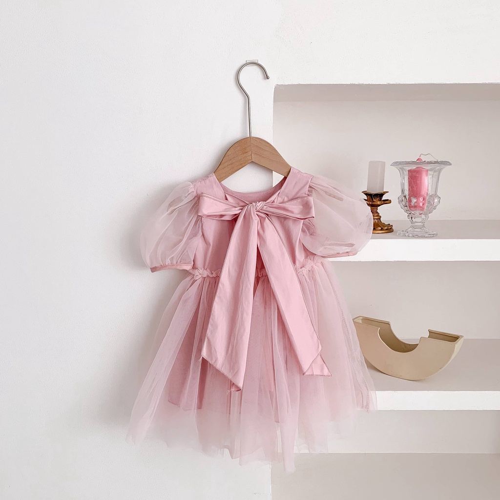 Đầm Công Chúa Tay Phồng Màu Hồng Cho Bé Từ 2-6 Tuổi