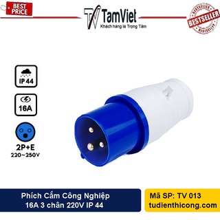 Phích cắm công nghiệp 1 pha 16A 3 chấu - Chuôi phích cắm đực giá rẻ màu xanh tại Tâm Việt