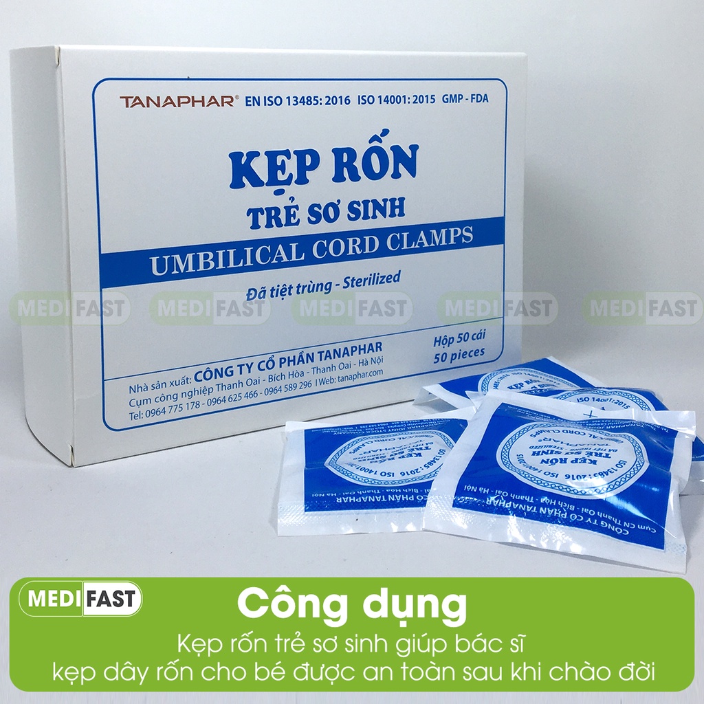 Kẹp rốn trẻ sơ sinh Tanaphar Hộp 50 chiếc - Đã tiệt trùng - Chính hãng