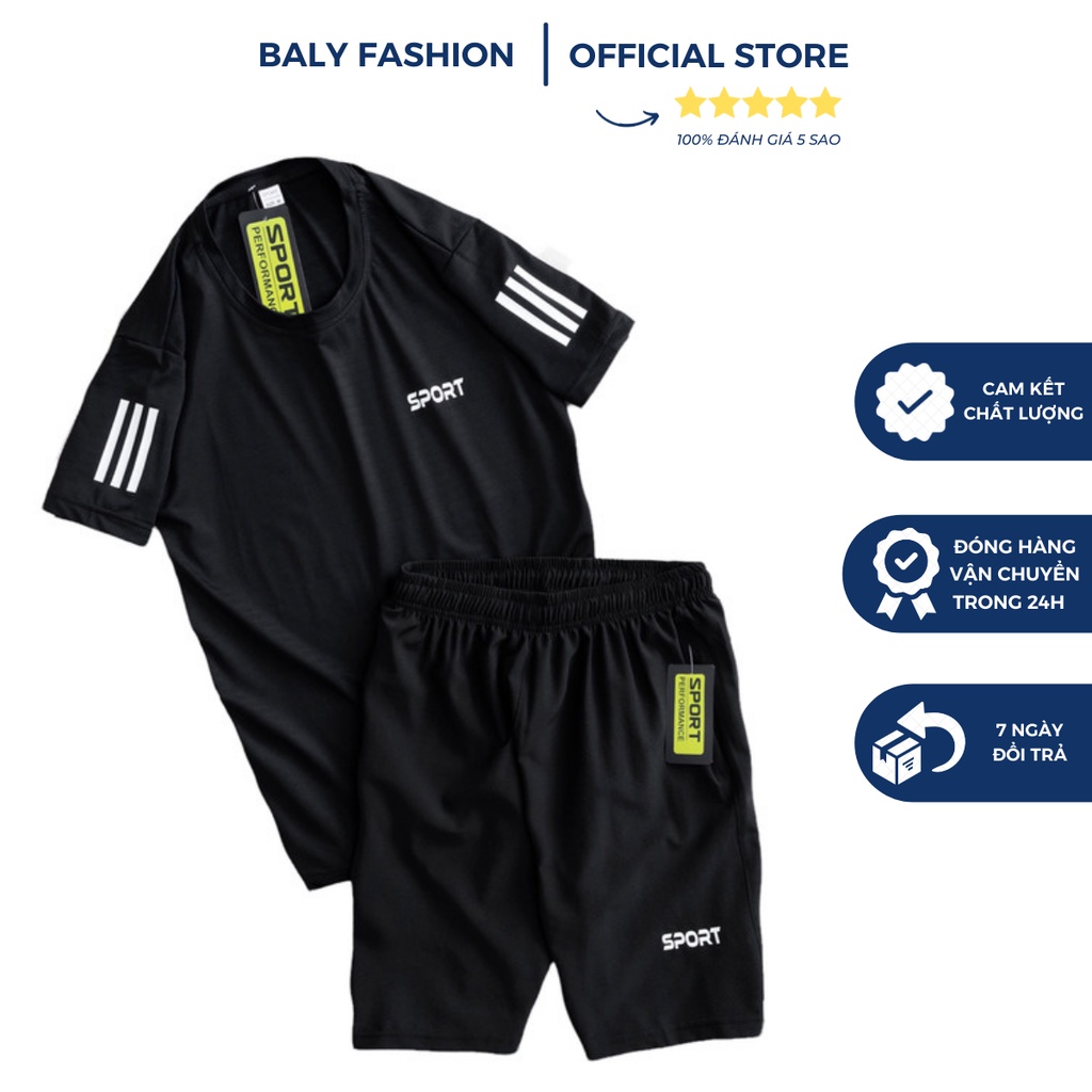 Bộ thể thao nam màu đen cộc tay,Bộ hè nam thông hơi cao cấp SPORT BALY FASHION