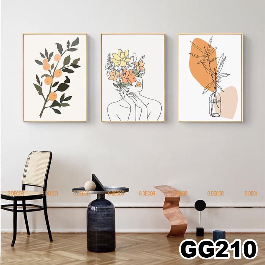 Tranh treo tường canvas 3 bức phong cách Bắc Âu 209, tranh cô gái trang trí phòng khách, phòng ngủ, phòng ăn,spa