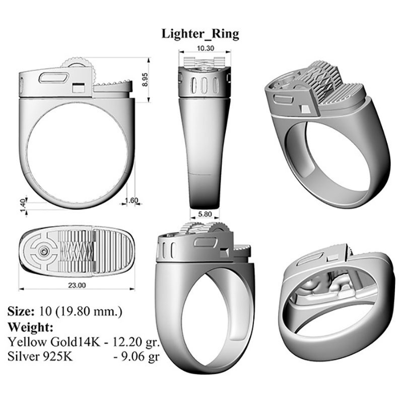 Nhẫn Thời Trang Hình Bật Lửa Phong Cách Cổ Điển Độc Đáo