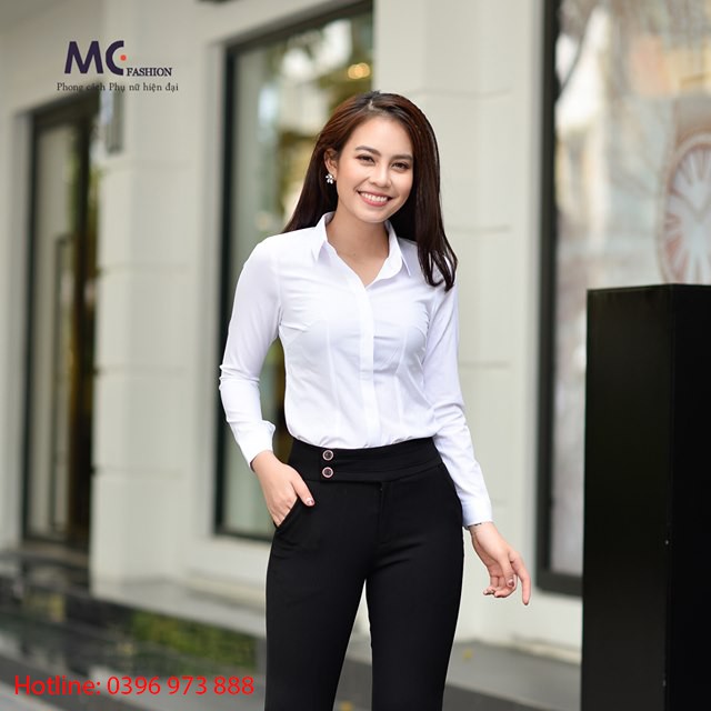 Áo sơ mi nữ trắng dài tay Mc fashion A0074