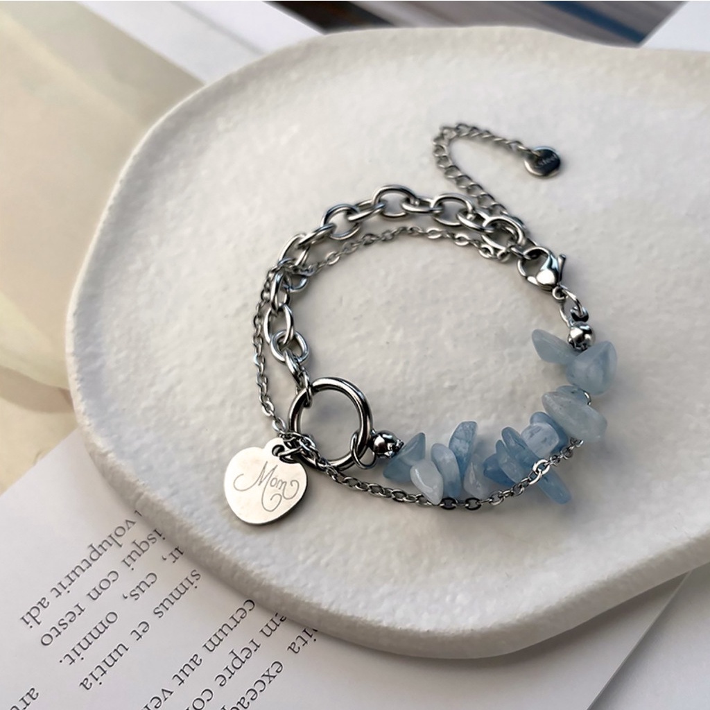 Vòng Tay Pha Lê Tự Nhiên Họa Tiết Dâu Tây Màu Xanh Dương Nhạt Thời Trang Harajuku 19A1480