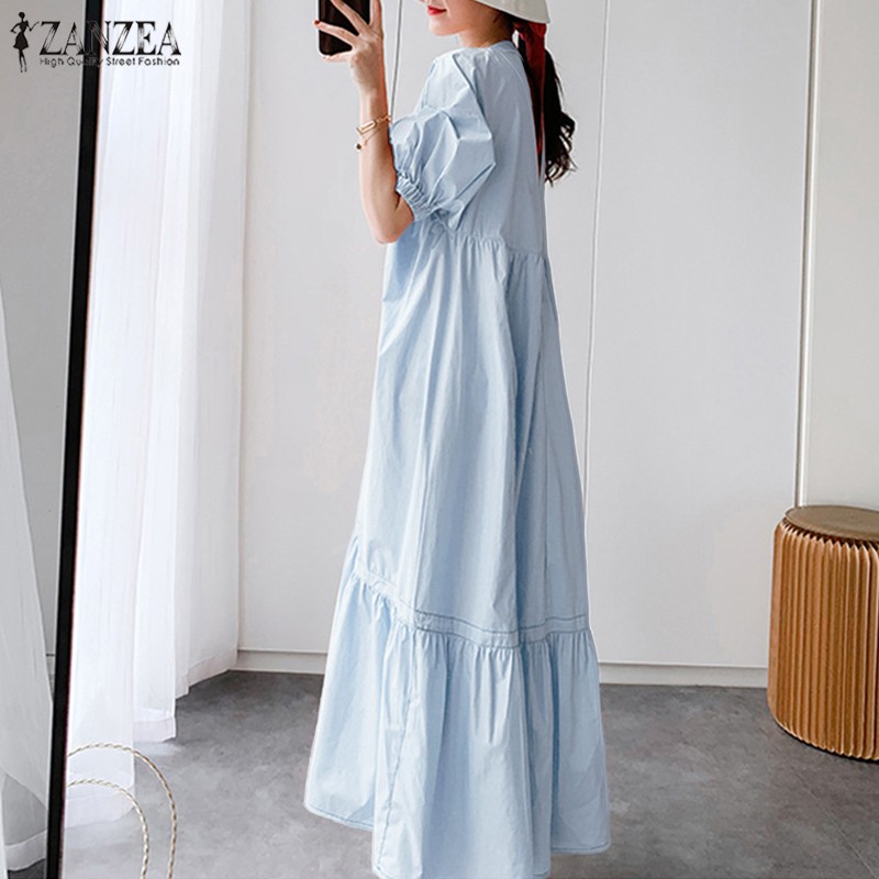 ZANZEA Đầm dài màu trơn phong cách thanh lịch cho nữ