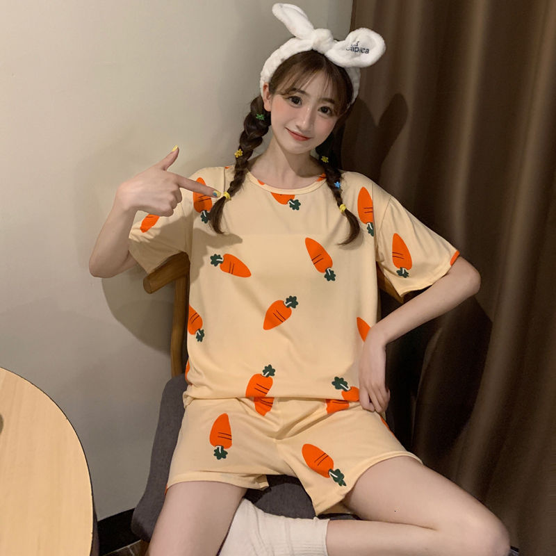 Bộ Đồ Ngủ Tay Ngắn Cổ Tròn Siêu Nhẹ In Họa Tiết Quả Bơ Hoạt Hình Dành Cho Nữ