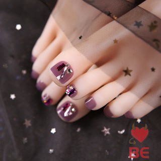 YADORNOS Bộ móng chân giả màu tím trong suốt đính đá thời trang mùa hè có keo dán tiện lợi dành cho phái đẹp