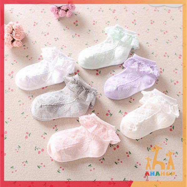 Tất cổ ren cho bé gái, Tất cotton cổ ren CU dễ thương co giãn tốt cho bé gái xinh xắn phong cách Hàn Quốc TCR01