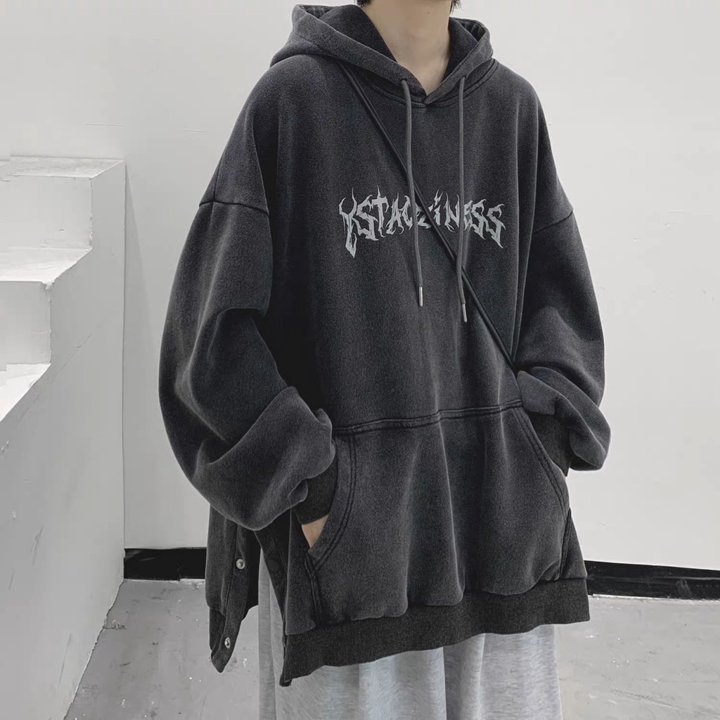 Áo Hoodie In phối nút bấm chất nỉ bông cao cấp dày dặn 3 màu Đen Trắng Xám chuẩn from unisex hình thật tại Top