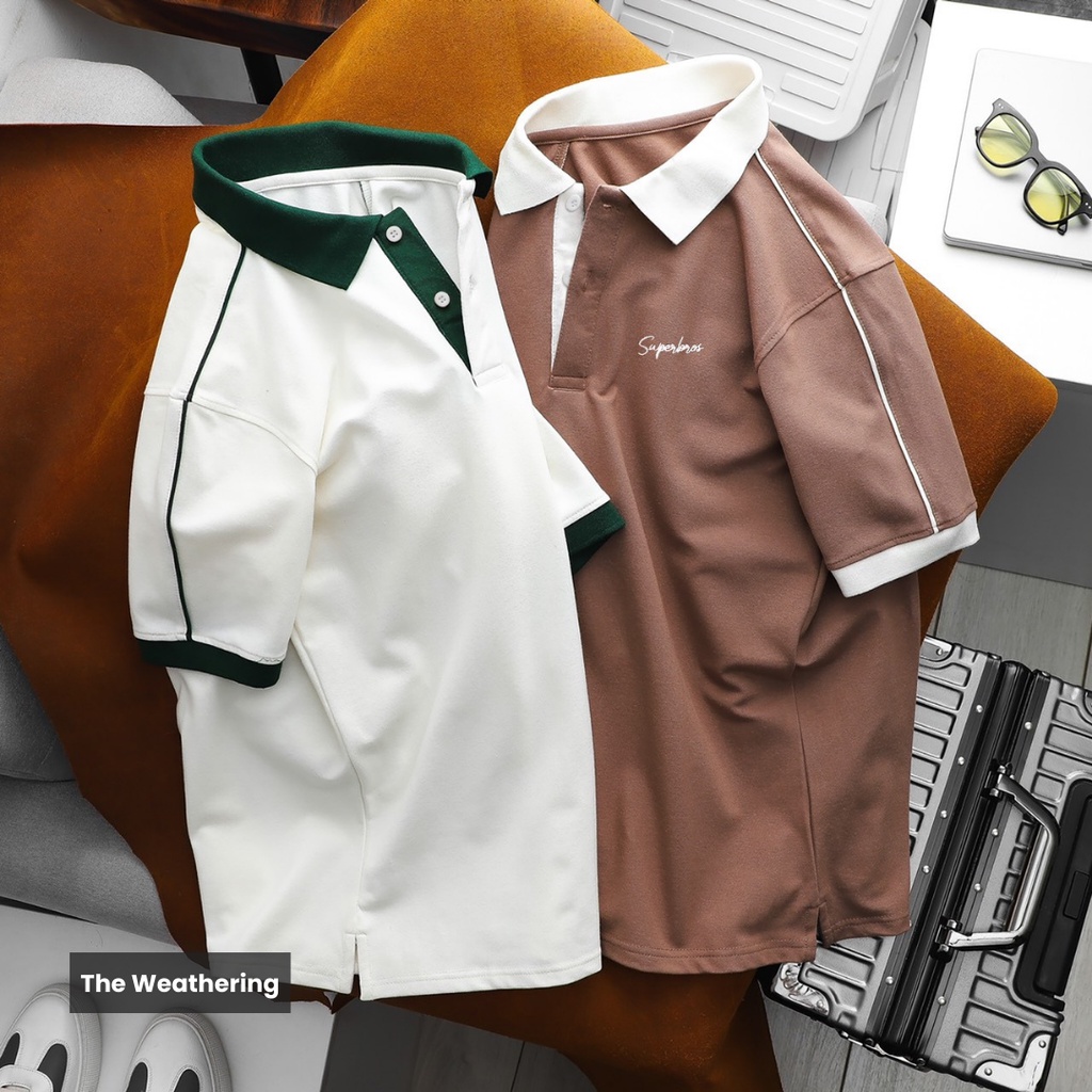 Áo Polo Super Bros trắng | áo thun nam vải cá sấu không xù lông, không nhăn | chất liệu cotton 4c