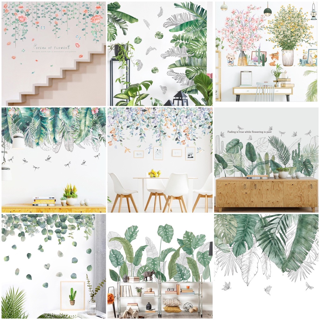 Decal Tranh Dán Tường Trang Trí Lá Cây Bắc Âu Hiện Đại Mới BC010 🌵🌵